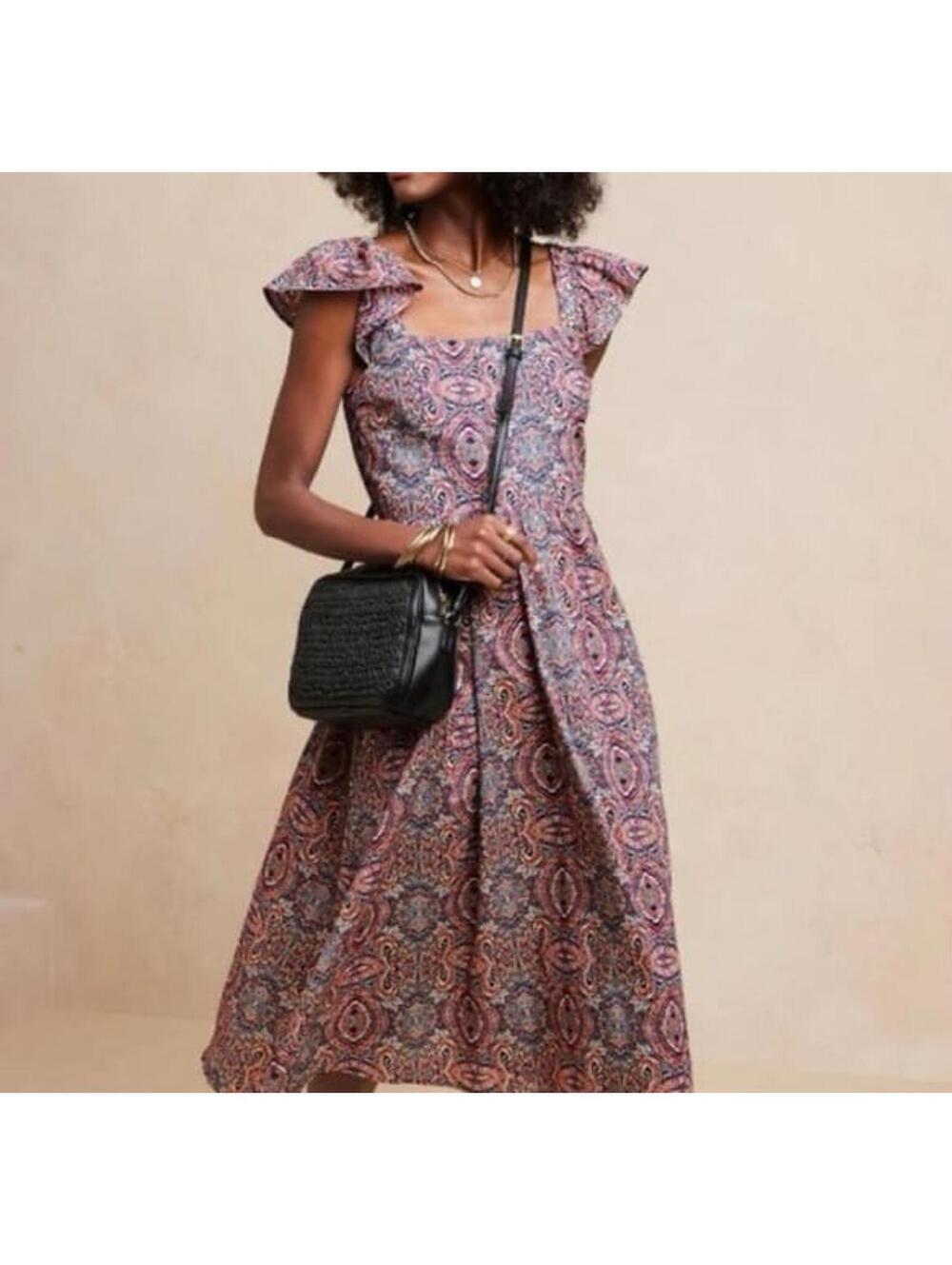 Banana Republic Open Back Tie Back Paisley Midi Dress Size Small